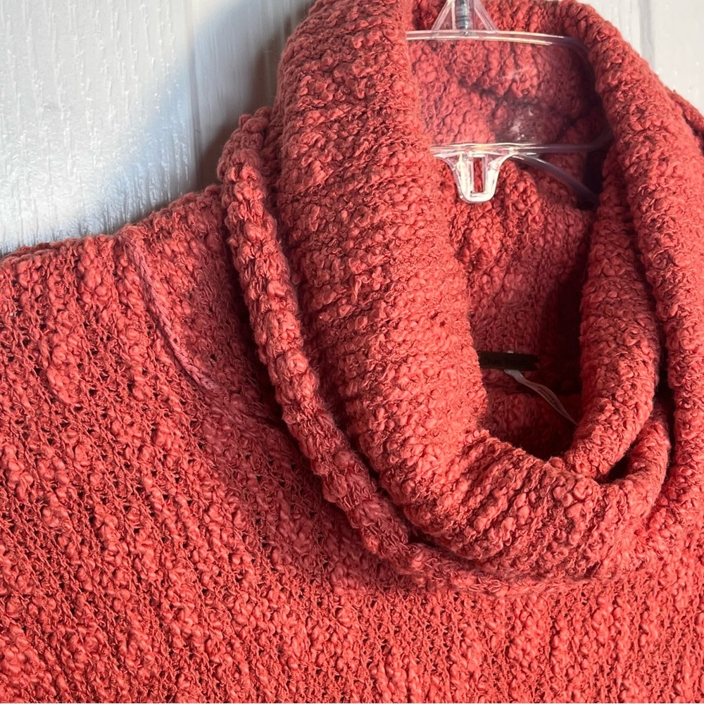Free People Sz XS The Big Easy Cropped Cowl Neck Sweater In Coral Textured - Picture 6 of 16